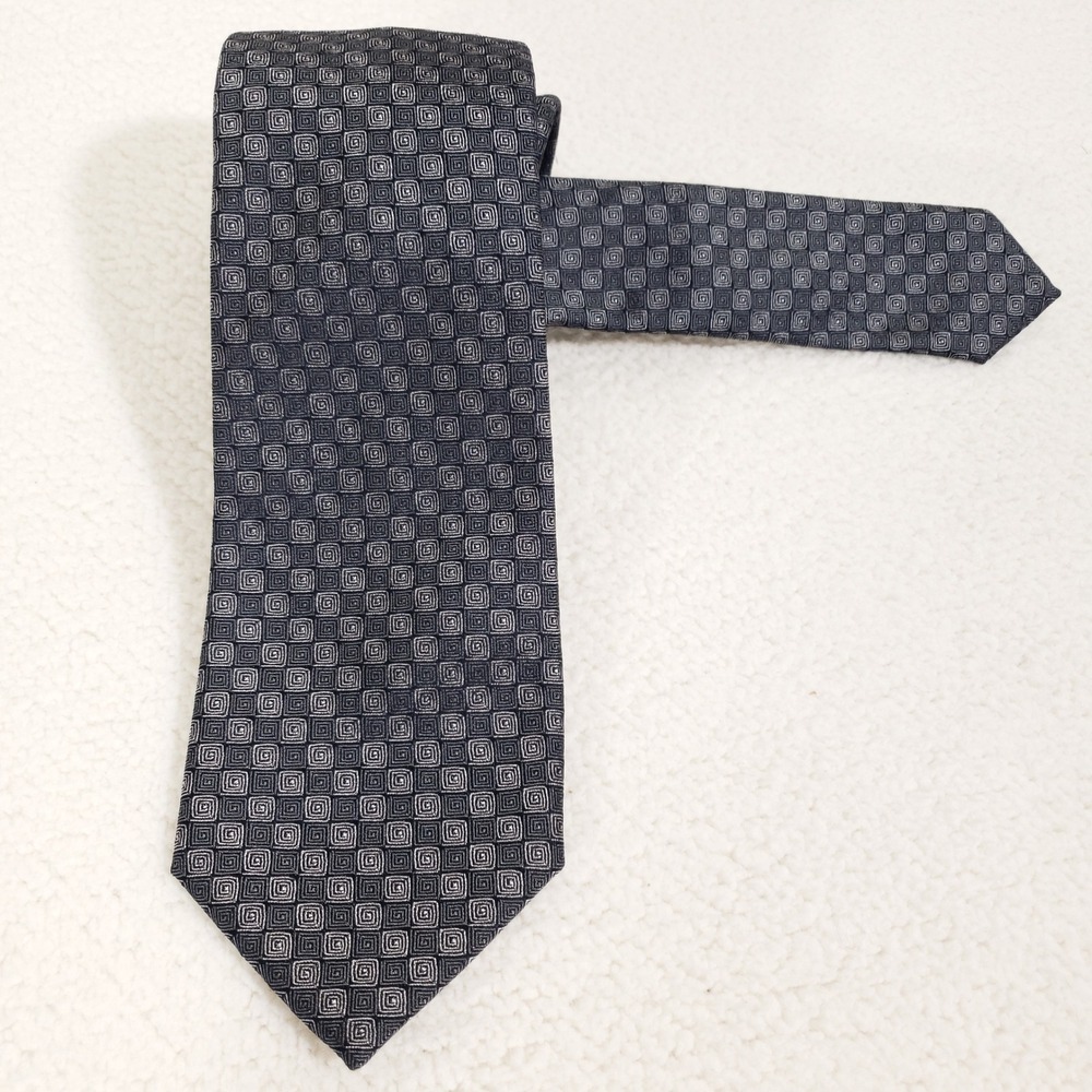 Massimo Bizzocchi Necktie Mens 3.5" Wide Gray Geometric Silk Italy Tie 60" Long